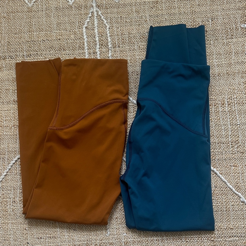 Spanx Booty Boost Leggings Light Brown 7/8 Teal Full Length Medium M